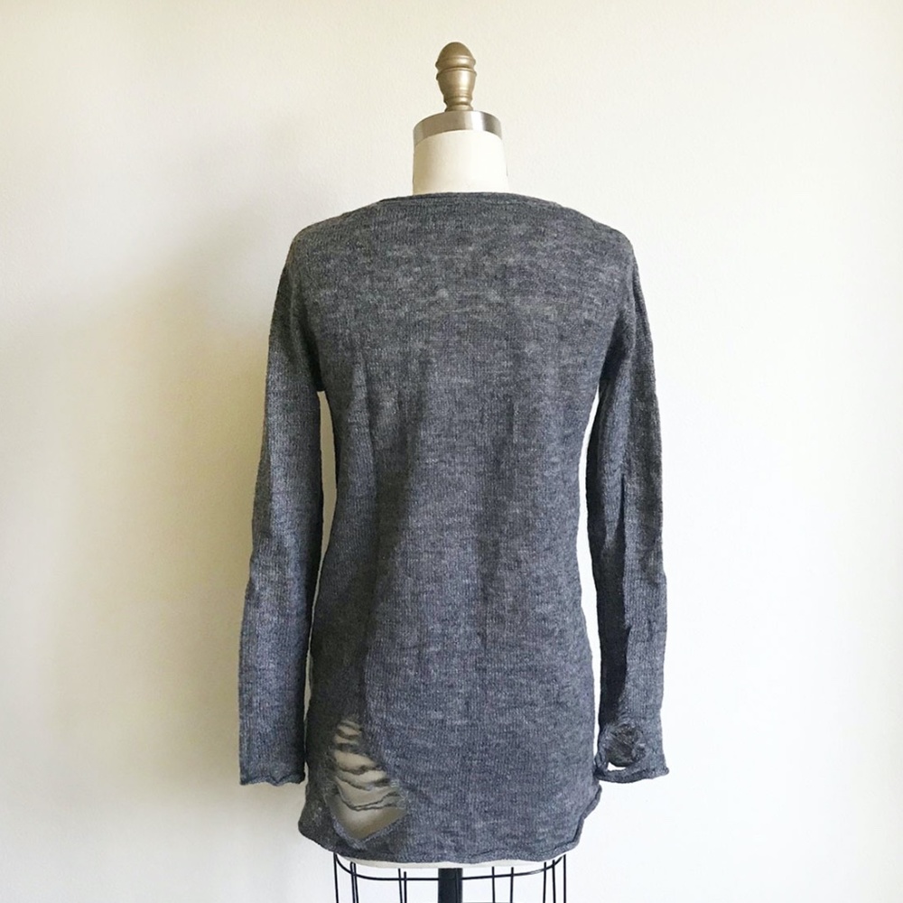 H&M Distressed Ripped Grey Knit Sweater - Picture 3 of 4